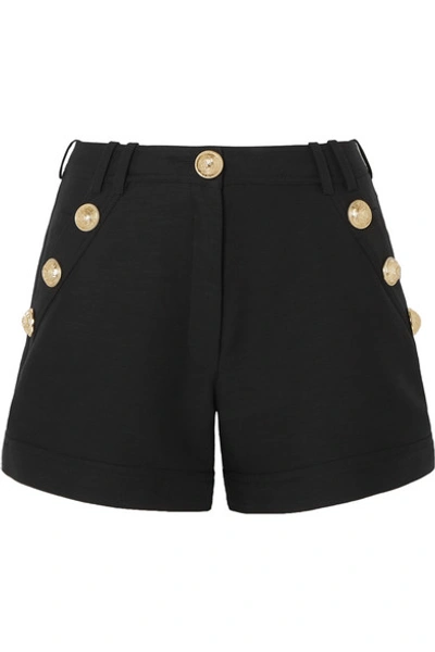 Shop Balmain Button-embellished Cotton-faille Shorts In Black