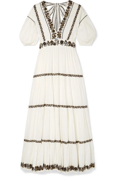 Shop Ulla Johnson Alma Sequined Embroidered Crinkled Cotton-voile Maxi Dress In White