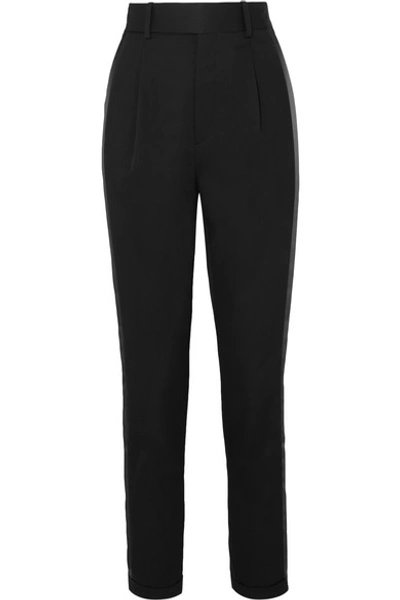 Shop Saint Laurent Striped Wool-twill Slim-leg Pants In Black