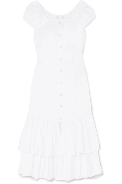 Shop Caroline Constas Lyla Tiered Cotton-blend Midi Dress In White