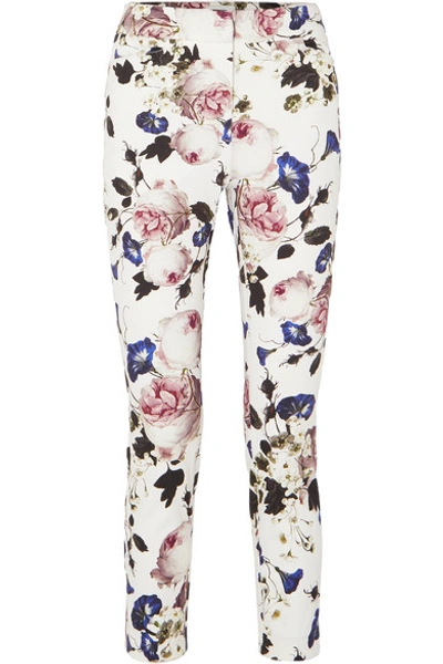 Shop Erdem Sidney Floral-print Cotton-blend Slim-leg Pants In White