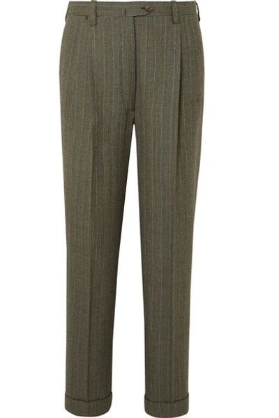 Shop Giuliva Heritage Collection Cornelia Pinstriped Wool Tapered Pants In Dark Green