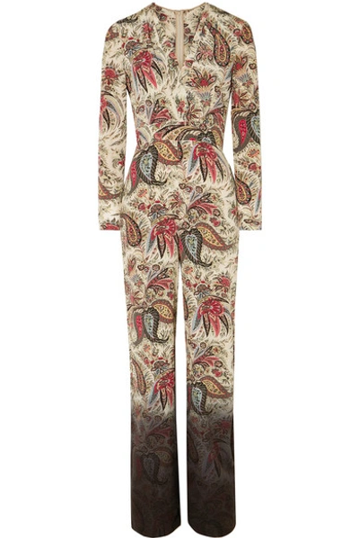 Shop Etro Printed Silk Crepe De Chine Jumpsuit In Beige