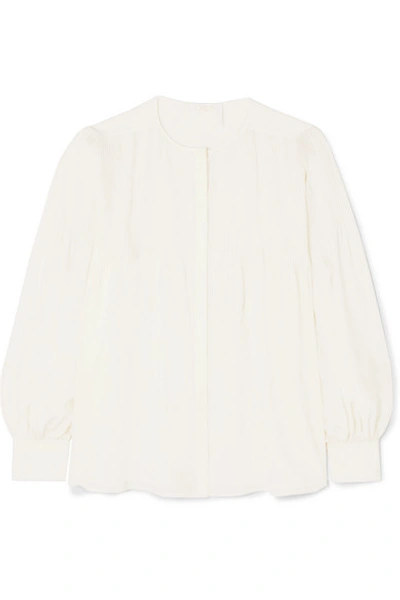 Shop Chloé Pintucked Silk Crepe De Chine Blouse In White