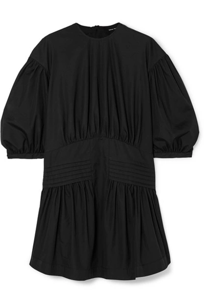 Shop Simone Rocha Pintucked Cotton-poplin Mini Dress In Black