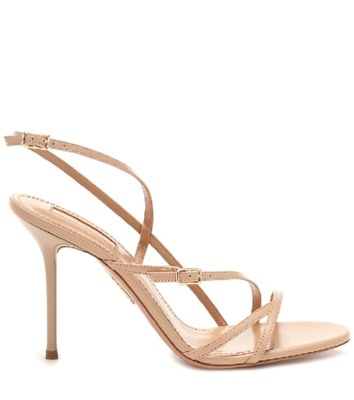 Shop Aquazzura Carolyne 95 Leather Sandals In Beige