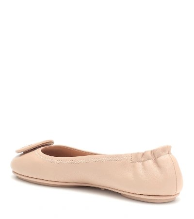 Shop Tory Burch Minnie Leather Ballet Flats In Beige