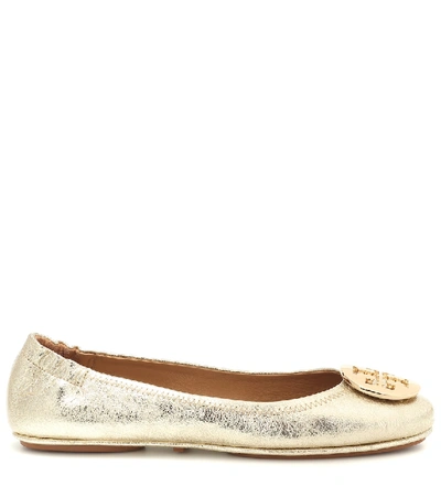 Shop Tory Burch Minnie Travel Leather Ballet Flats In Gold