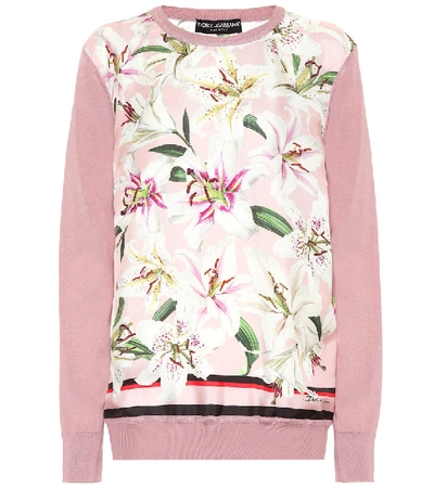 Shop Dolce & Gabbana Floral Silk Sweater In Pink