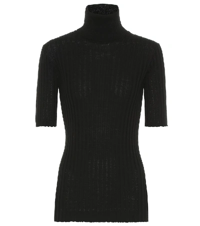 Shop Bottega Veneta Ribbed Turtleneck Wool Sweater In Black