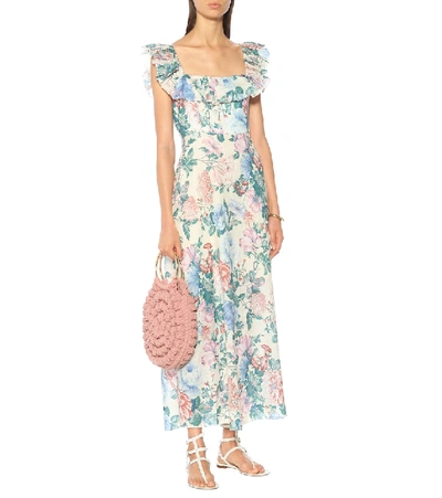 Shop Zimmermann Verity Floral Linen Dress In Multicoloured