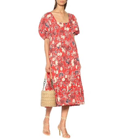Shop Ulla Johnson Nora Floral Patchwork Midi Dress In Red