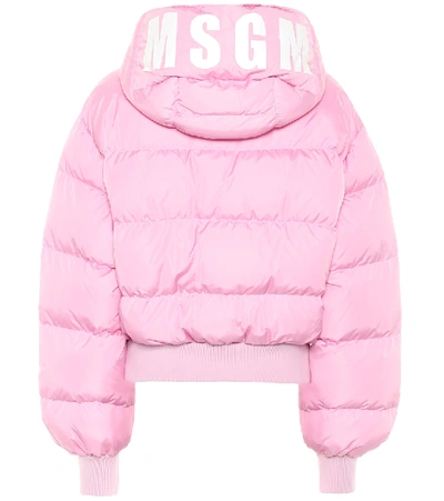 Shop Msgm Quilted Down Jacket In Pink