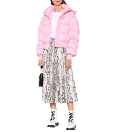 Shop Msgm Quilted Down Jacket In Pink