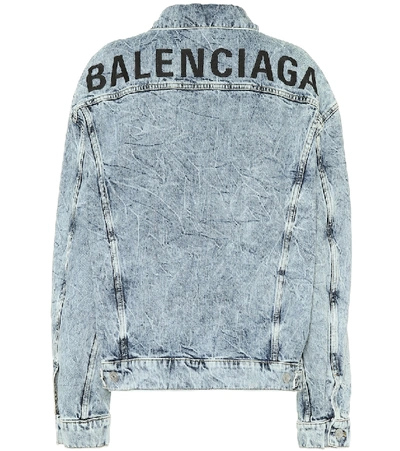 Shop Balenciaga Logo Oversized Denim Jacket In Blue