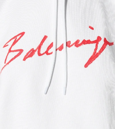 Shop Balenciaga Logo Cotton Hoodie In White