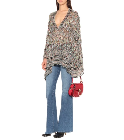Shop Missoni Knitted Poncho In Multicoloured