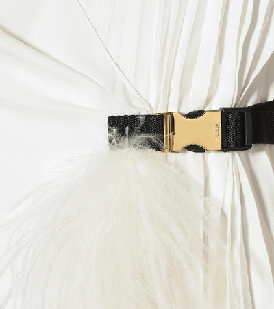 Shop Prada Feather-trimmed Silk-twill Dress In White