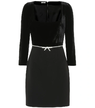 Shop Miu Miu Velvet And Stretch-wool Minidress In Black