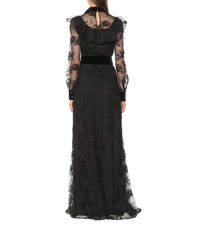Shop Miu Miu Embellished Velvet-trimmed Lace Gown In Black