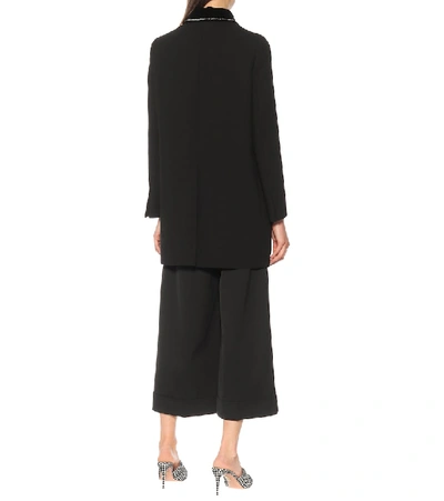 Shop Miu Miu Embellished Wool-crêpe Coat In Black