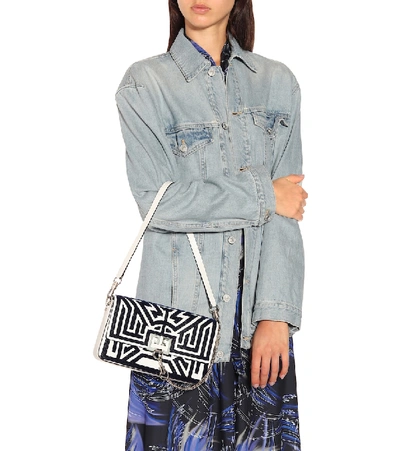Shop Givenchy Charm Velvet And Leather Shoulder Bag In White