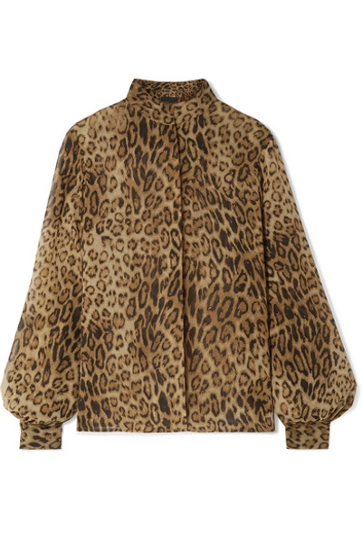Shop Nili Lotan Evelyn Leopard-print Silk-chiffon Blouse In Brown