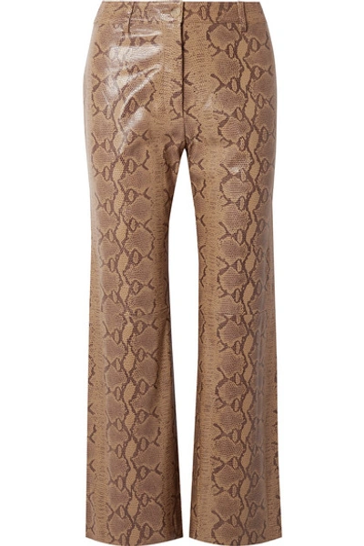 Shop Nili Lotan Vianna Snake-effect Leather Flared Pants In Tan
