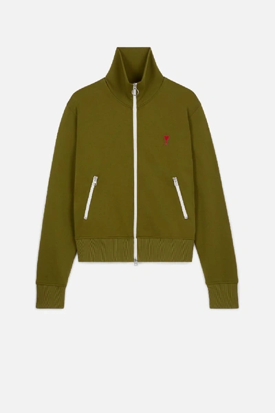 Shop Ami Alexandre Mattiussi Zipped Sweatshirt With High Collar And Ami De Coeur Patch In Green