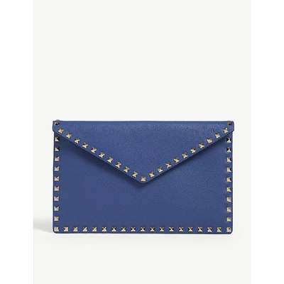 Shop Valentino Rockstud Leather Clutch Bag In Baltique