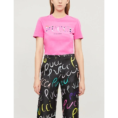 Shop Emilio Pucci Logo-embossed Cotton-jersey T-shirt In Rosa Fluo