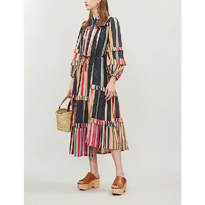 Shop Apiece Apart Gracia Striped Cotton Midi Dress In Mixed Gold Lurex Stripes