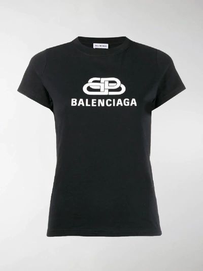 Shop Balenciaga Bb Logo Print T-shirt In Black