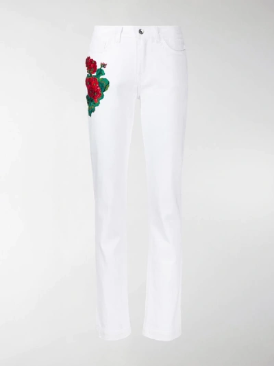 Shop Dolce & Gabbana Embroidered Flowers Skinny-fit Jeans In White