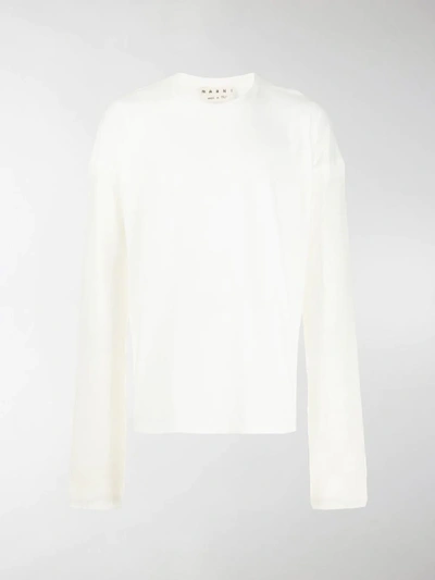 Shop Marni Oversized Contrast Sleeve Sweater In White