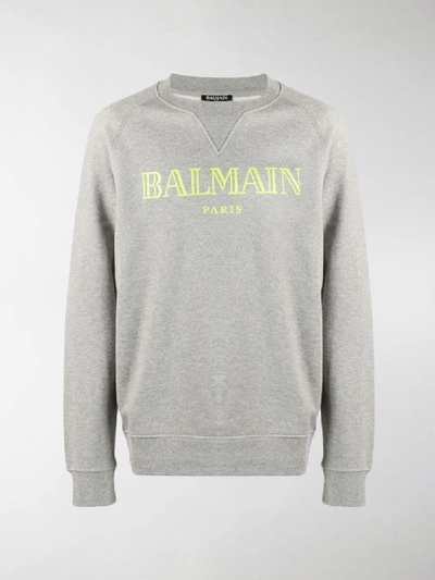 Shop Balmain Logo Printed Sweatshirt In Grey
