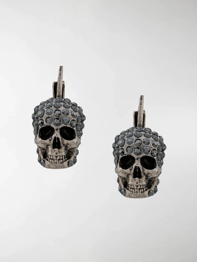 Shop Alexander Mcqueen Pave Skull Stud Earrings In Silver