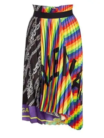 Shop Balenciaga Patchwork Scarf Midi Skirt In Rainbow