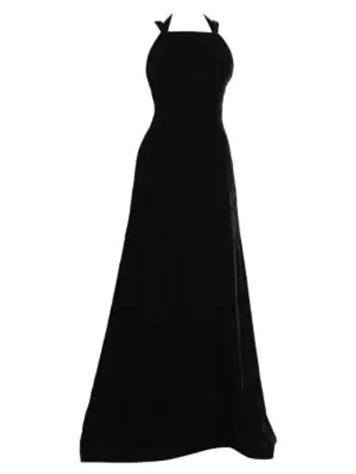 Shop Alaïa Strappy Open Back Velvet A-line Gown In Noir Brillant