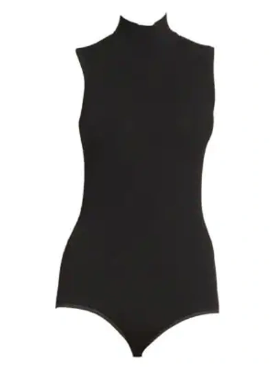 Shop Alaïa Sleeveless Wool-blend Turtleneck Bodysuit In Noir