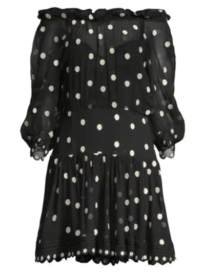 Shop Rebecca Taylor Embroidered Polka Dot Dress In Black Combo