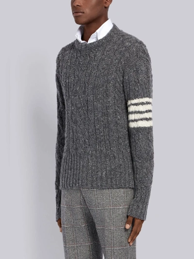 Shop Thom Browne 4-bar Aran Cable Pullover In Grey