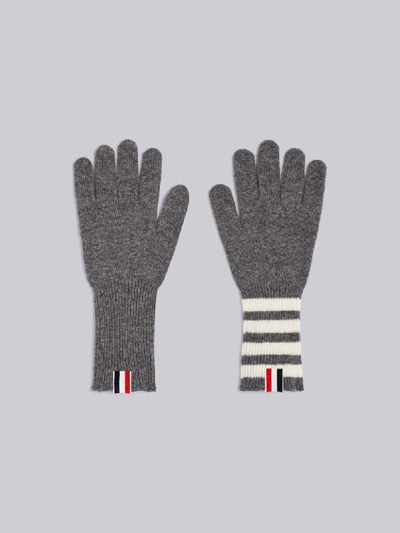 Thom Browne Grey Rib Cashmere Four Bar Gloves