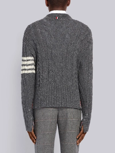 Shop Thom Browne 4-bar Aran Cable Pullover In Grey