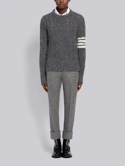 Shop Thom Browne 4-bar Aran Cable Pullover In Grey