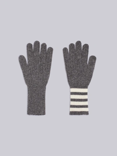 Thom Browne Grey Rib Cashmere Four Bar Gloves
