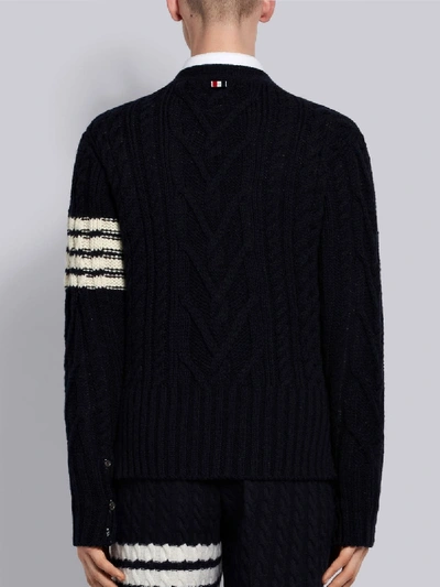 Shop Thom Browne 4-bar Aran Cable Cardigan In Blue