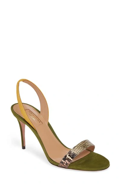 Shop Aquazzura So Nude Snake Embossed Slingback Sandal In Green Snake