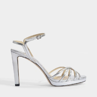 Shop Jimmy Choo Lilah 100 Sandals In Silver Metallic Nappa Leather