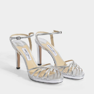 Shop Jimmy Choo Lilah 100 Sandals In Silver Metallic Nappa Leather